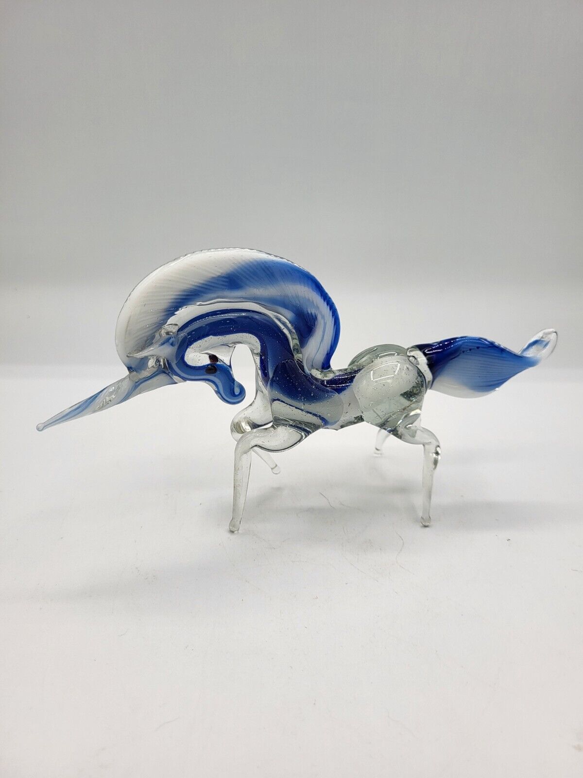 Beautiful Dainty Cobalt Blue/White Art Glass Unicorn Figurine