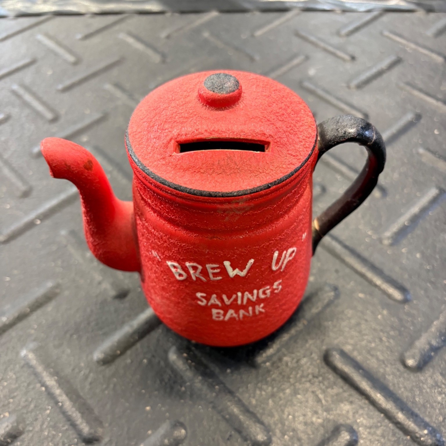 Vintage Red Pottery Teapot Coin Bank Brew Up Savings Bank Coffee Pot Repair