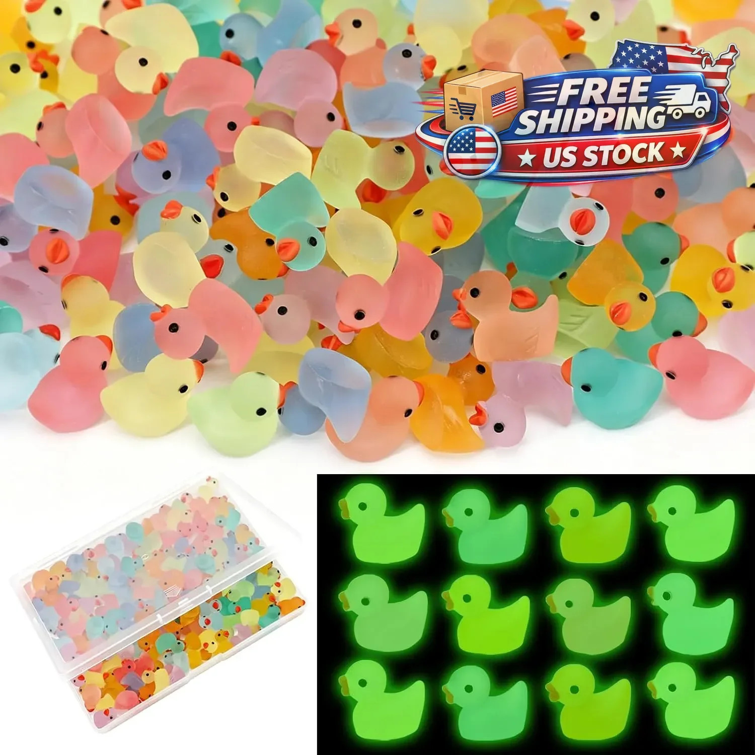 120 Pcs Luminous Mini Resin Ducks Tiny Glow in the Dark Duck Micro