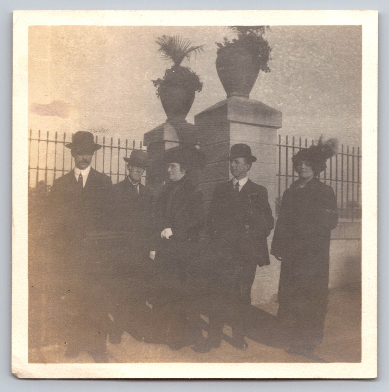 Edwardian Era Snapshot Photograph Group Portrait Formal Fashion Bowler Hats