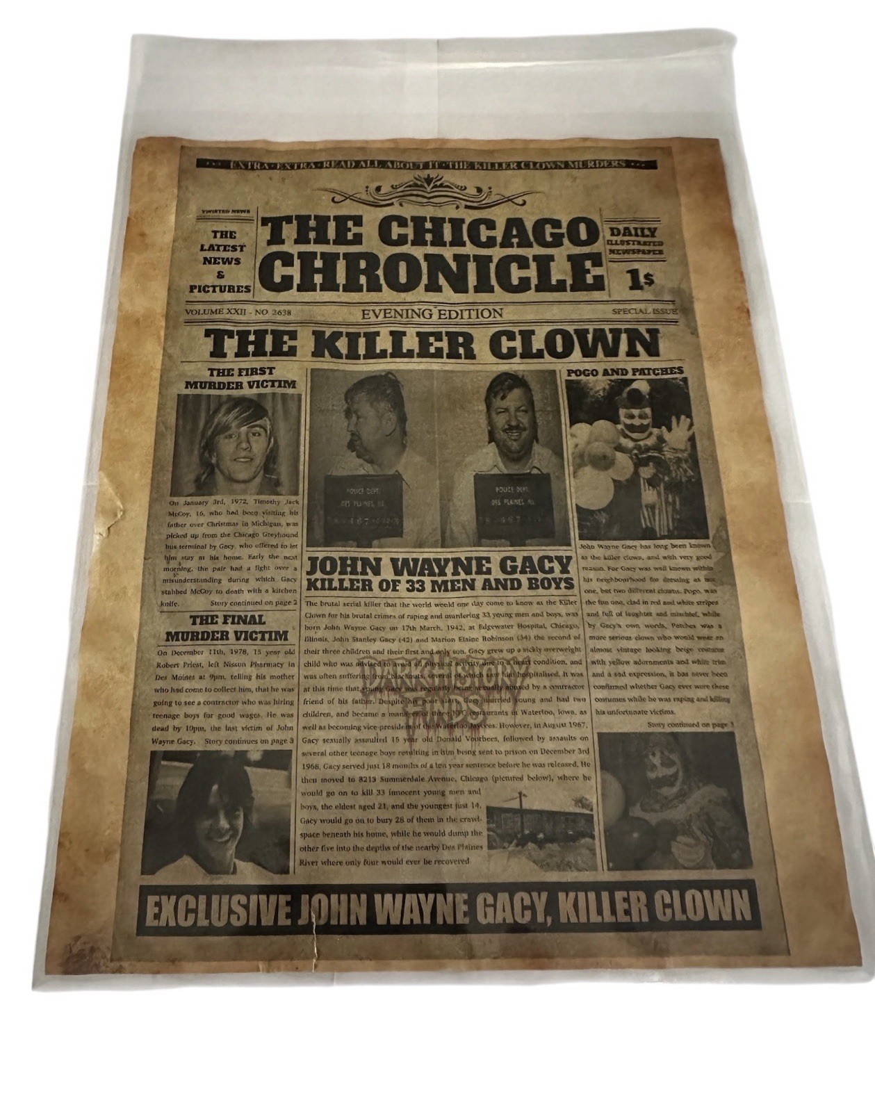 John Wayne Gacy Killer Clown The Chicago Chronicle Newspaper Headline John Wayne Gacy Killer Clown The Chicago Chronicle Newspaper Headline