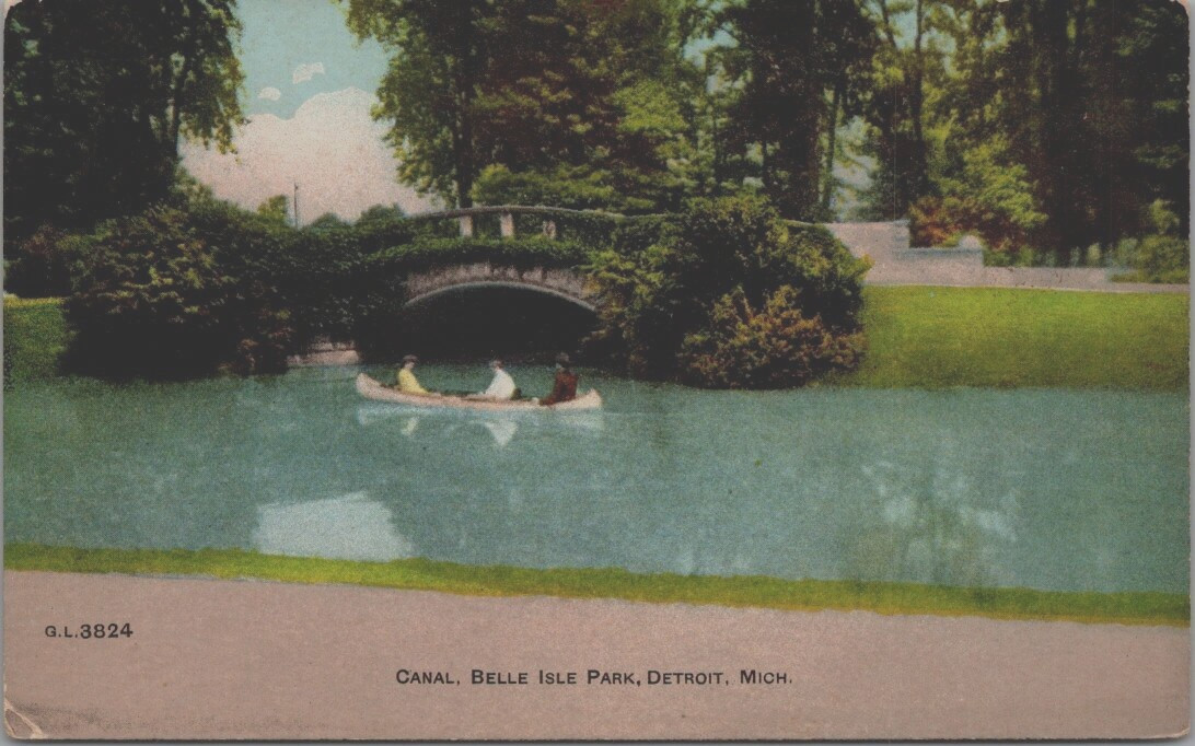 Belle Isle Park Detroit Michigan Canal Canoe 1913 Postcard MI Belle Isle Park Detroit Michigan Canal Canoe 1913 Postcard MI