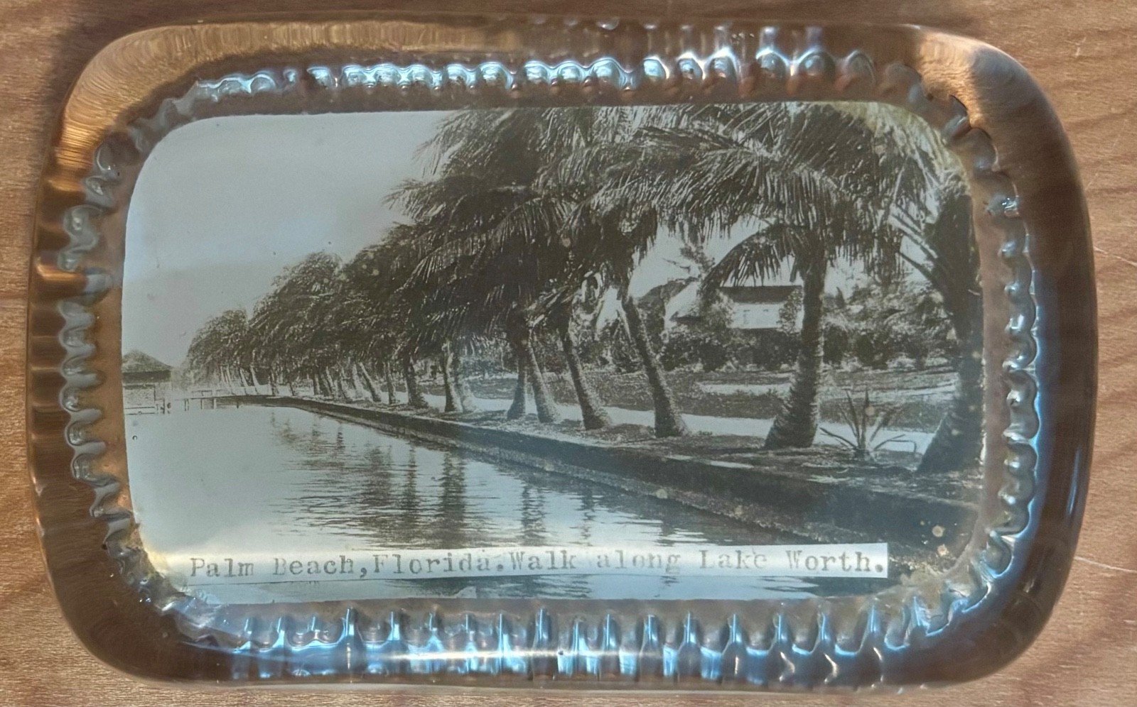 Vintage 1920s Palm Beach Florida Souvenir Glass Bosselman Paperweight