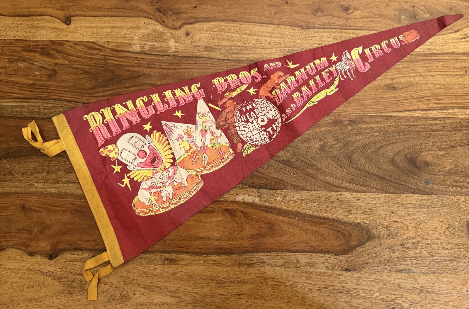 Vintage Ringling Bros Barnum & Bailey Circus Felt Pennant Clown Greatest Show