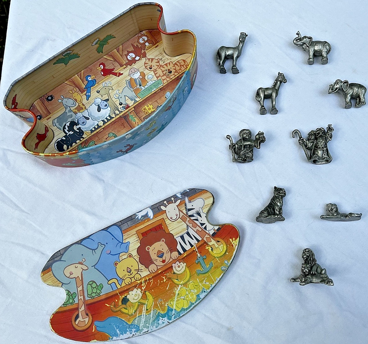 Vintage 1980s Hudson Fine Pewter Noah's Ark Figurine Lot of 9 w/ Tin Noah Naamah