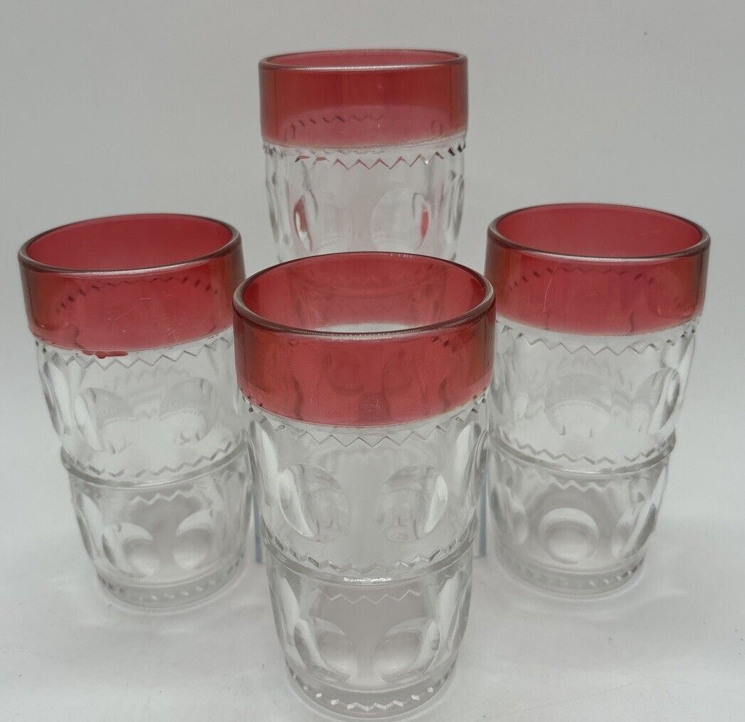 4 King's Crown/Colony Crown Ruby Red Thumbprint Tumbler Water Glasses 5.5