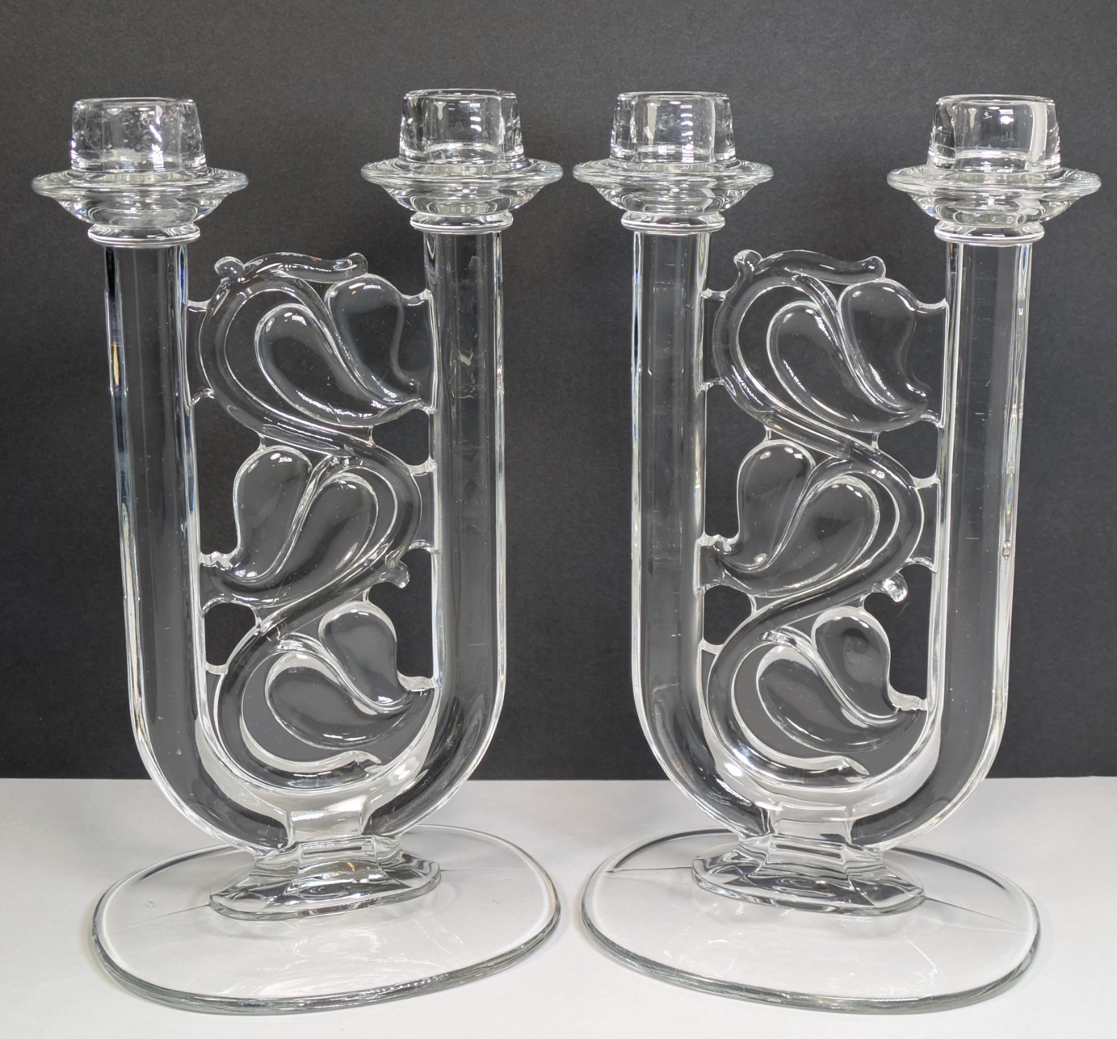 Fostoria 2639 Duo Candlestick Set (2) George Sakier 1950 Ivy Leaf Double Vintage