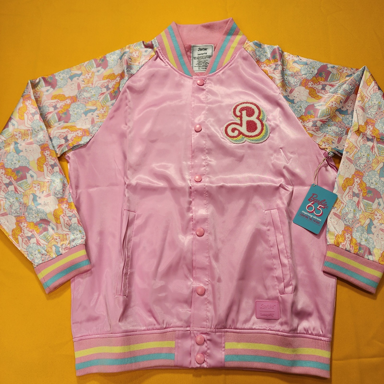 Loungefly Barbie 65th Anniversary Unisex Bomber Jacket Pink XLarge NEW