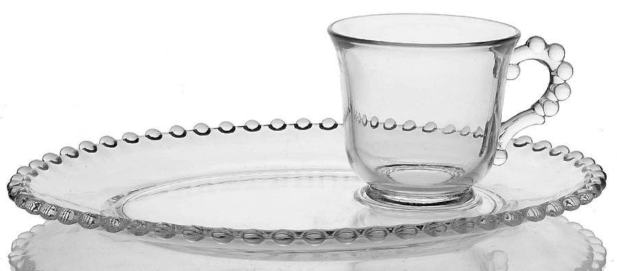Imperial Glass Candlewick Clear Snack and Footed Cup Set with Oval Plate 237136