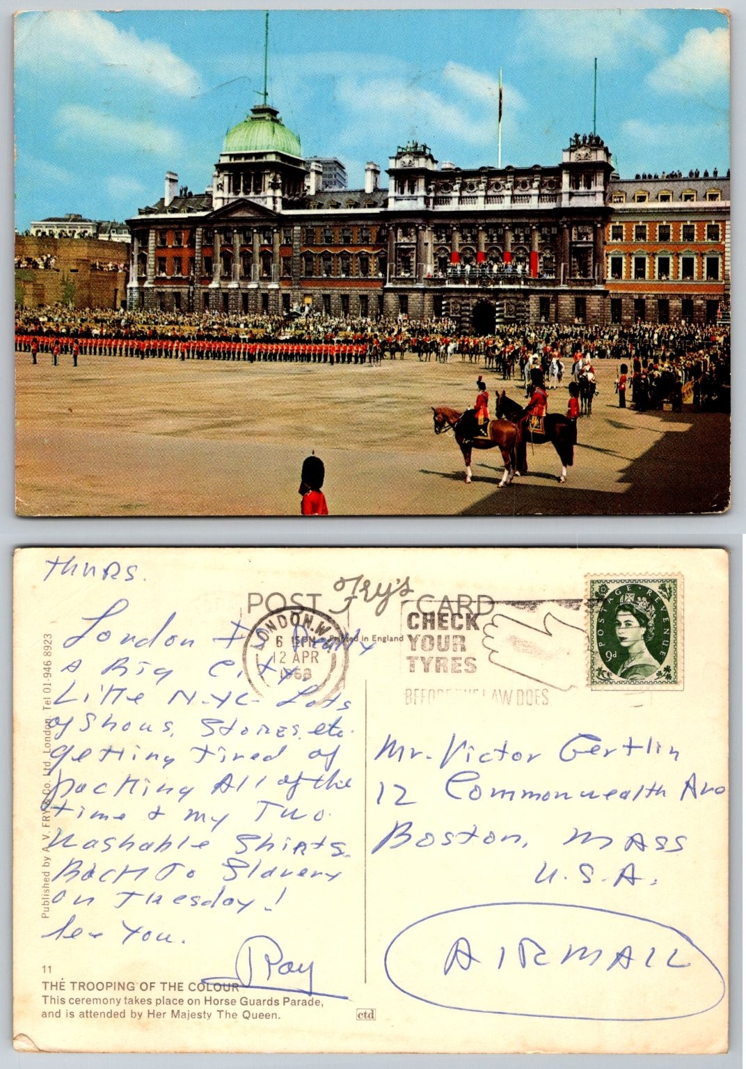Vintage Trooping The Colour Postcard Horse Guards Parade London 1960s Posted Vintage Trooping The Colour Postcard Horse Guards Parade London 1960s Posted