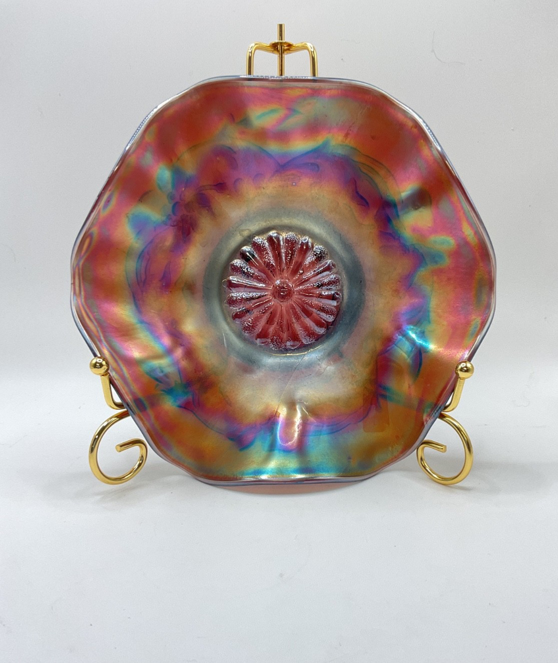 NORTHWOOD Antique Amethyst Carnival Glass Strippled-Ray-Center Poppy Candy Dish