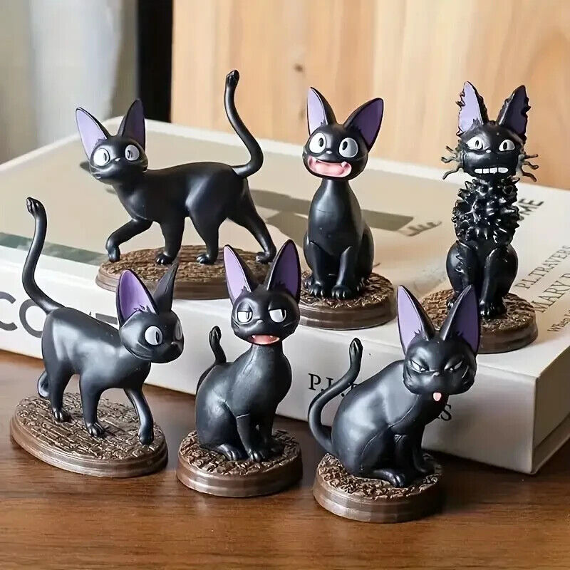 NEW Set of 6 Jiji Black Cat Kiki\'s Delivery Service Studio Ghibli Figurine 2.6\