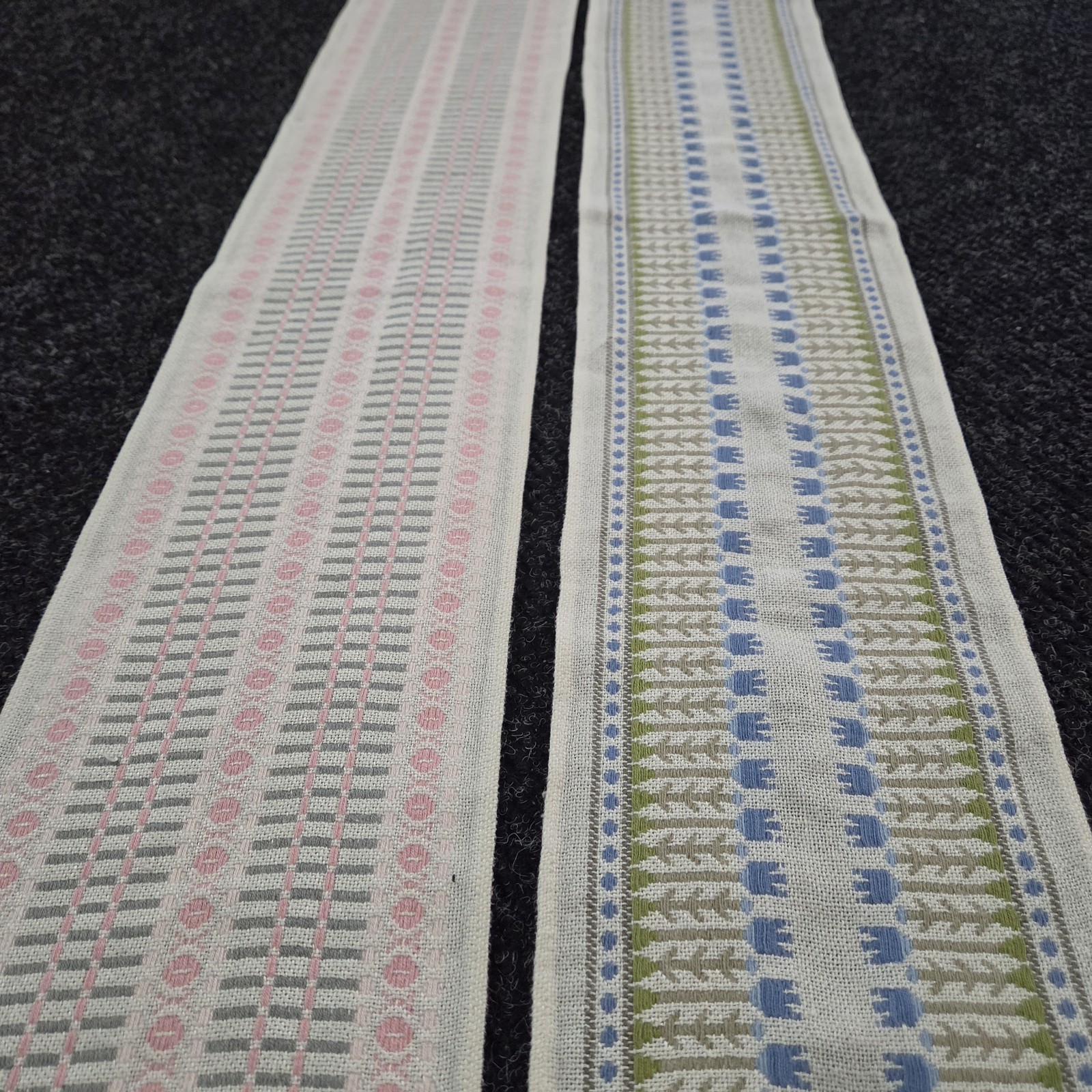 pair of vintage Scandinavian Handwoven Table Runners mic century geometric 51×7