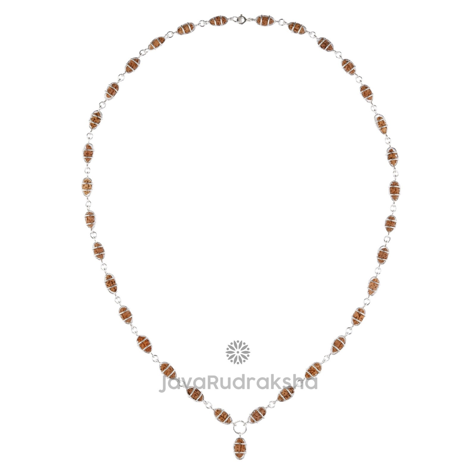 1 Mukhi Rudraksha Mala Java Beads 32+1 | Grade A Small | Ek Mukhi in Silver Cage