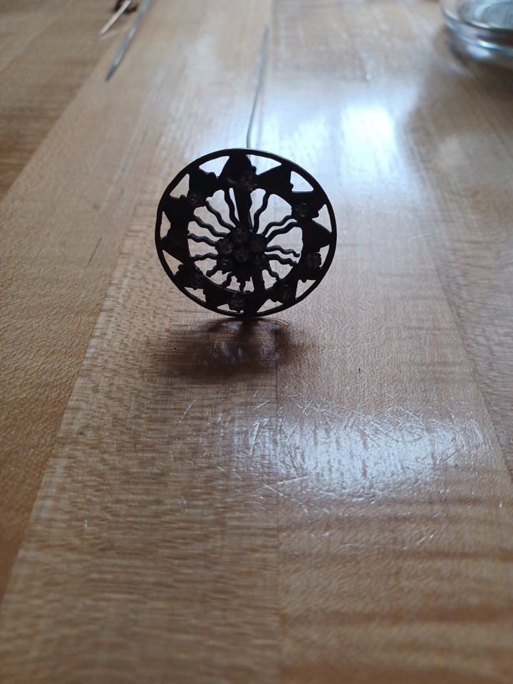 Ornate Metal Hatpin with Filigree Design and StonevAccents Beautiful 11 Inches