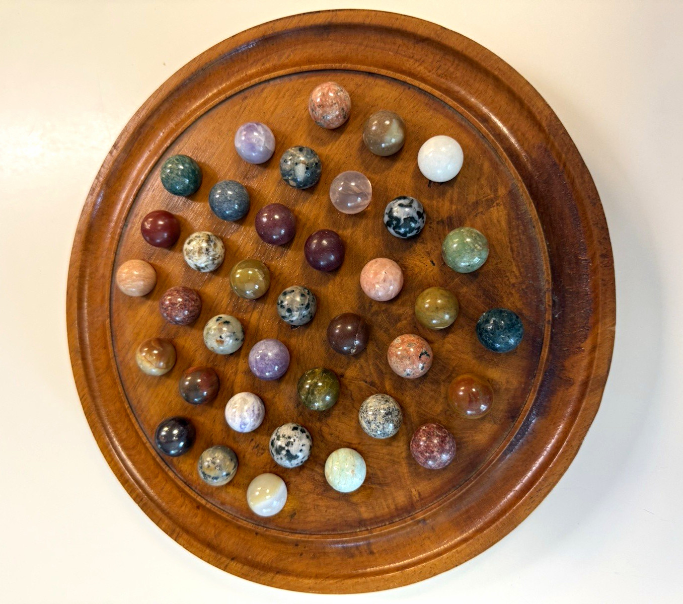 Vintage MCM Solitaire Game Set, Wooden Board w/ Mixed Precious Stones