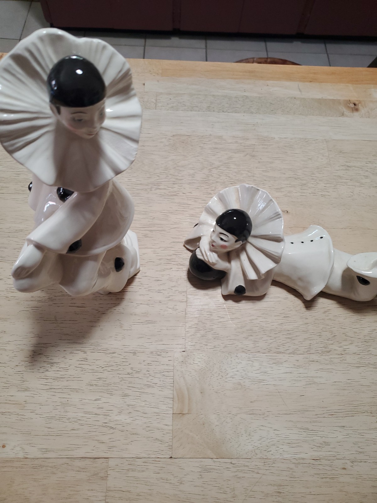 Pierrot Clown Ceramic Figurine French Harlequin Set  2 Goth Art Deco Hollywood.