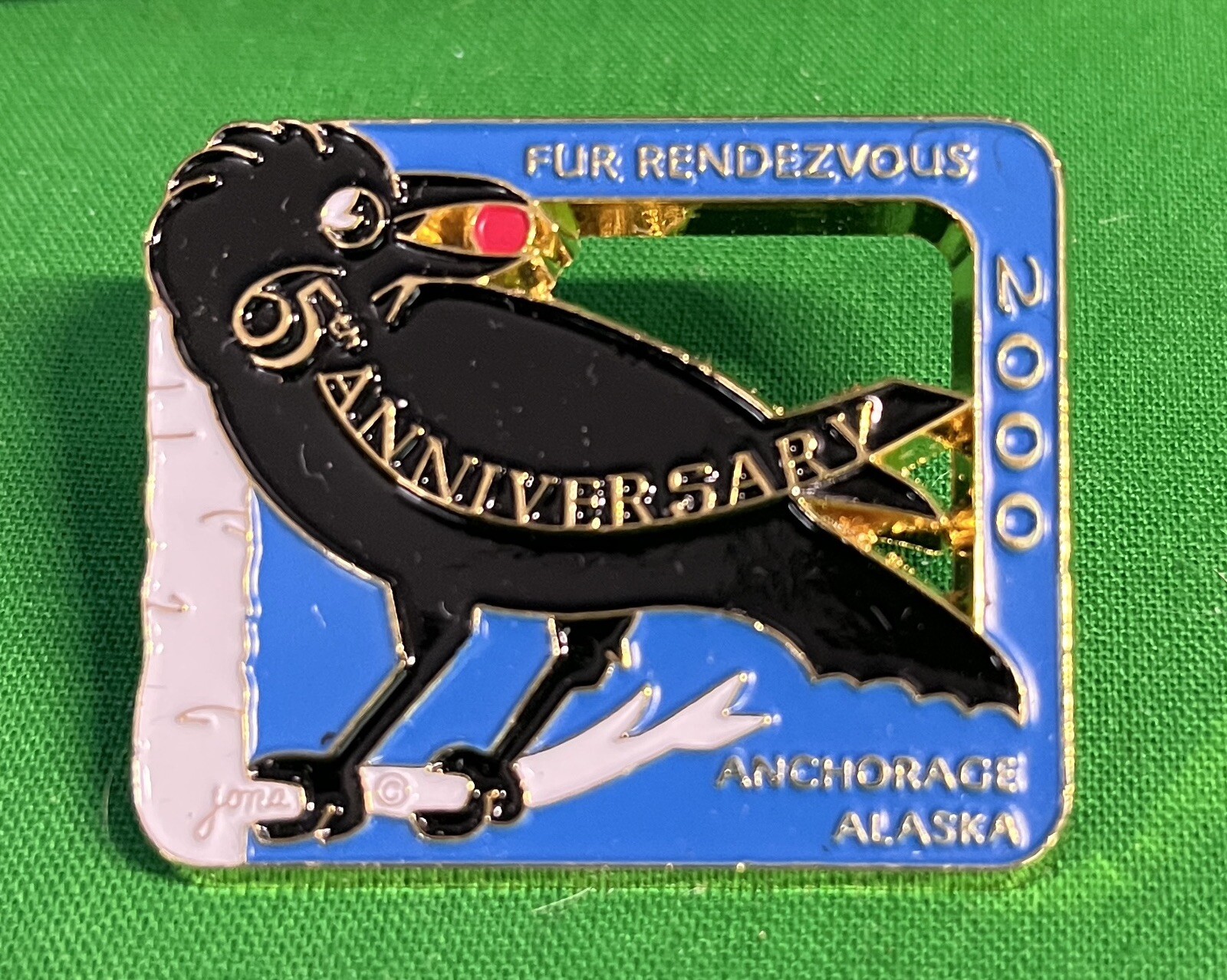 2000 Anchorage Alaska Fur LARGE Pin AK Fur Rendezvous Raven Pin 65th Anniversary
