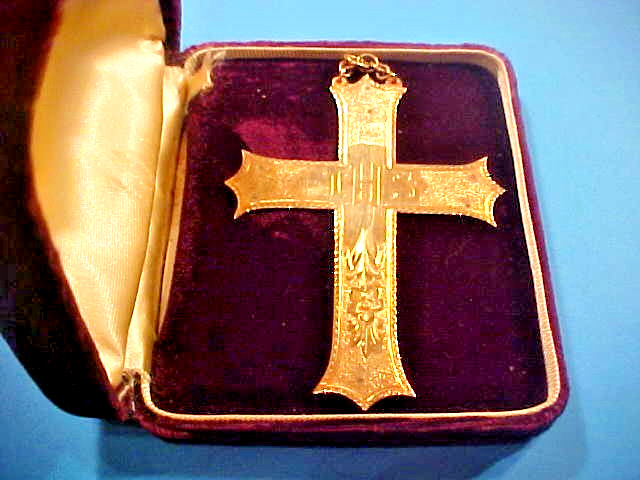1924 Large Gold Plated Crucifix Pendant 3 3/4