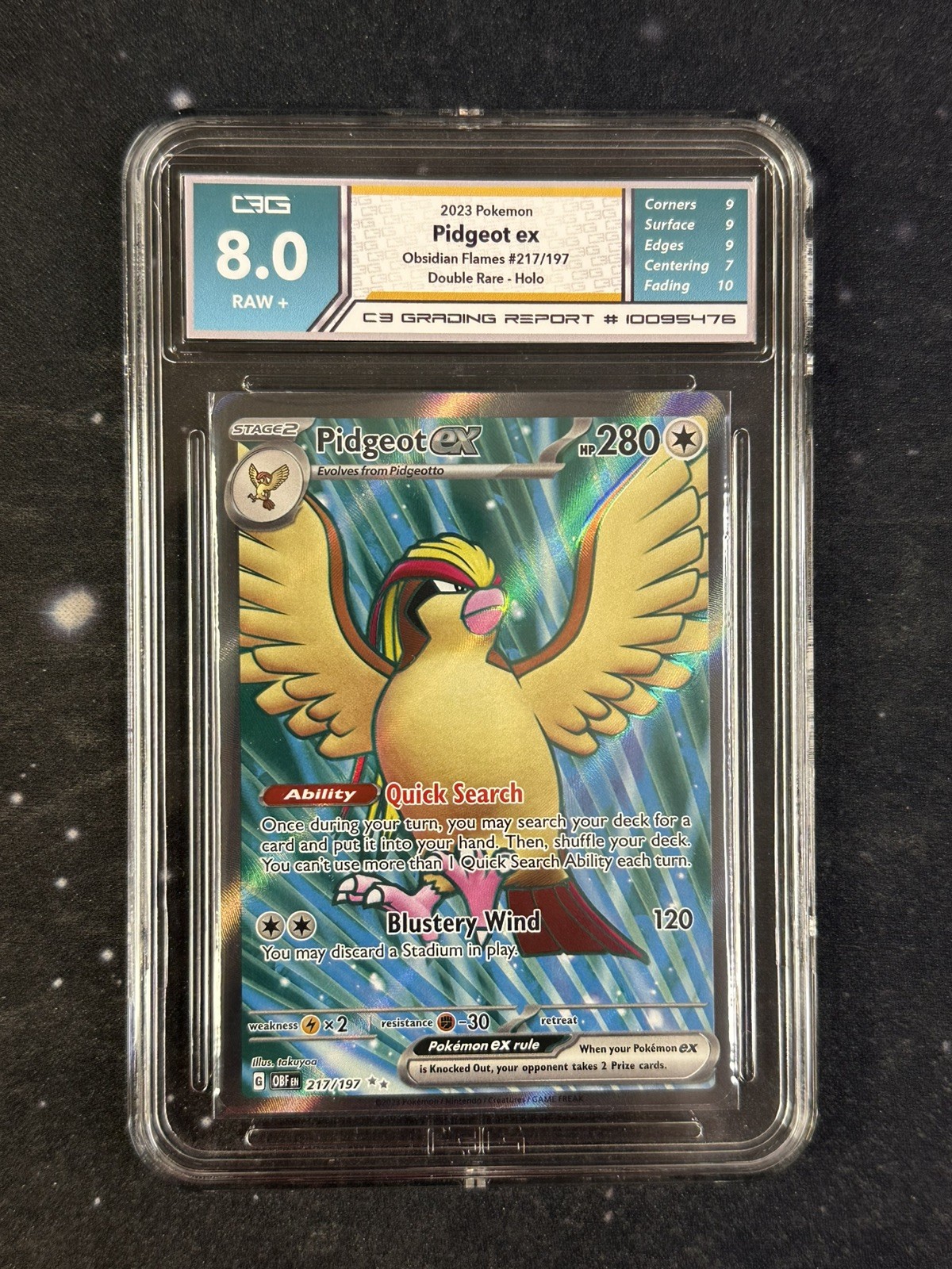 2023 Obsidian Flames Pidgeot EX 217/197 Double Rare Holo - C3 Grading 8