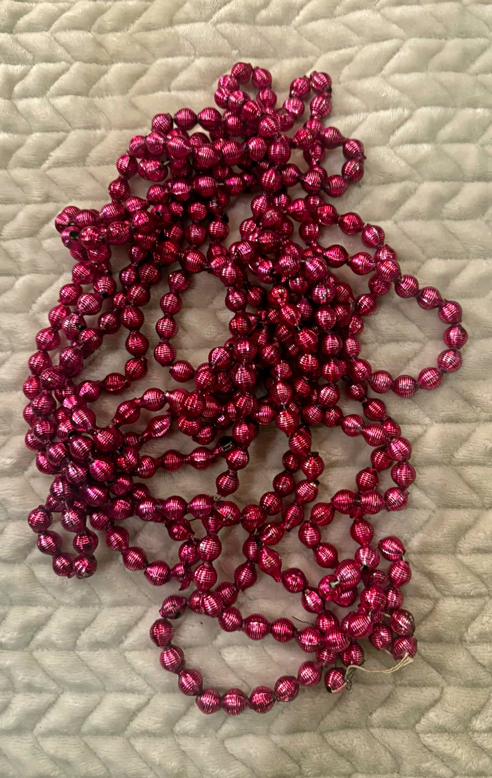 Vintage Pink Mercury Glass Bead Garland 202” 16.8 Ft 1/2” Ribbed Christmas