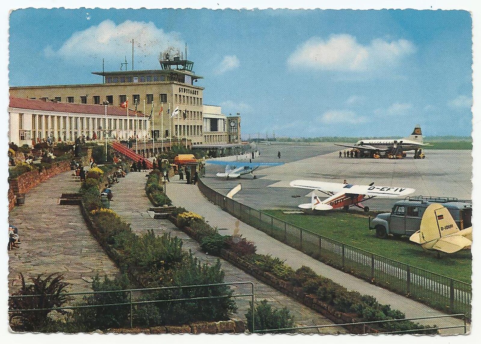 Stuttgart Germany, Vintage Postcard, View of Airport-Airplanes, 1964