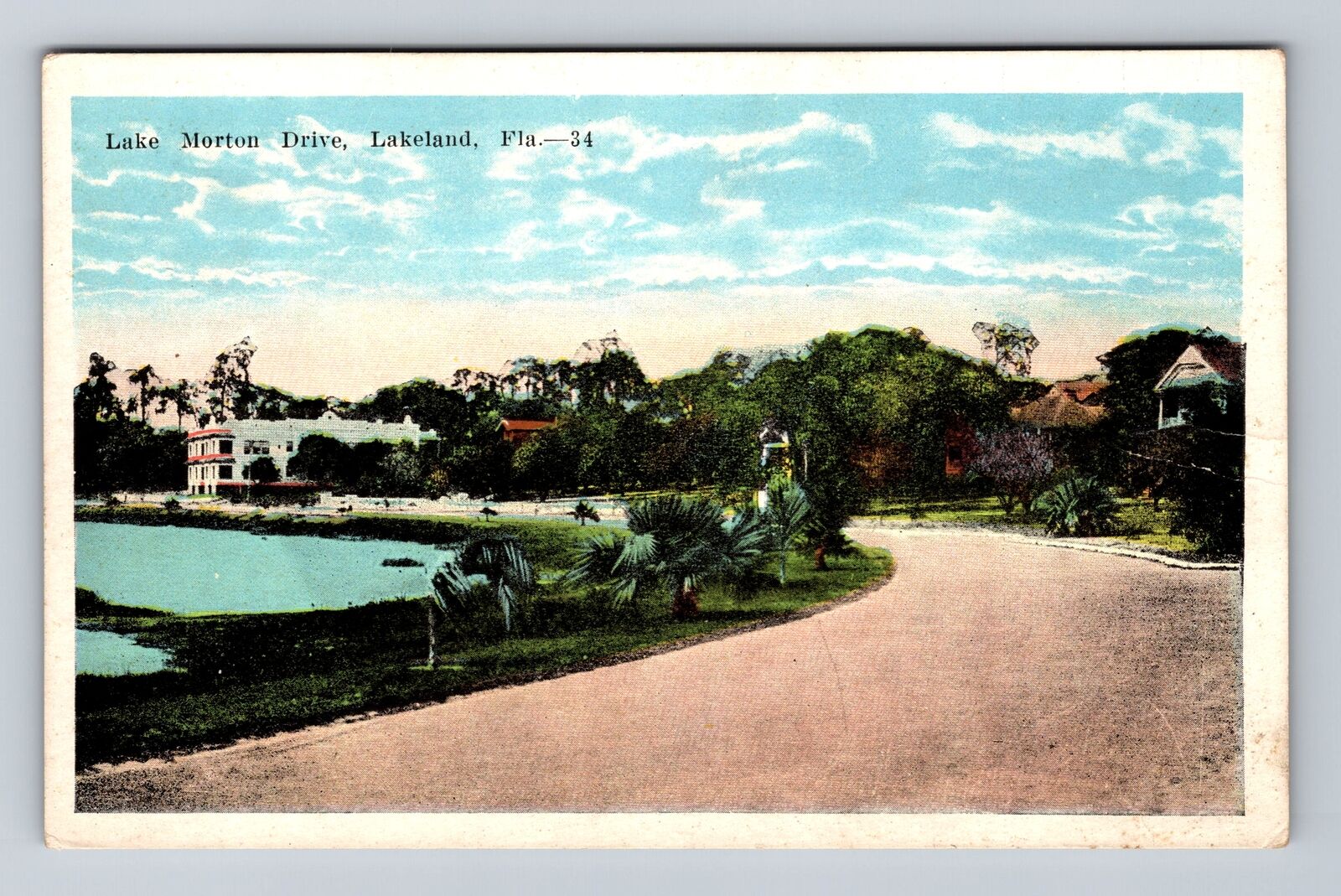 Lakeland FL-Florida, Lake Morton Drive, Antique Souvenir Vintage Postcard