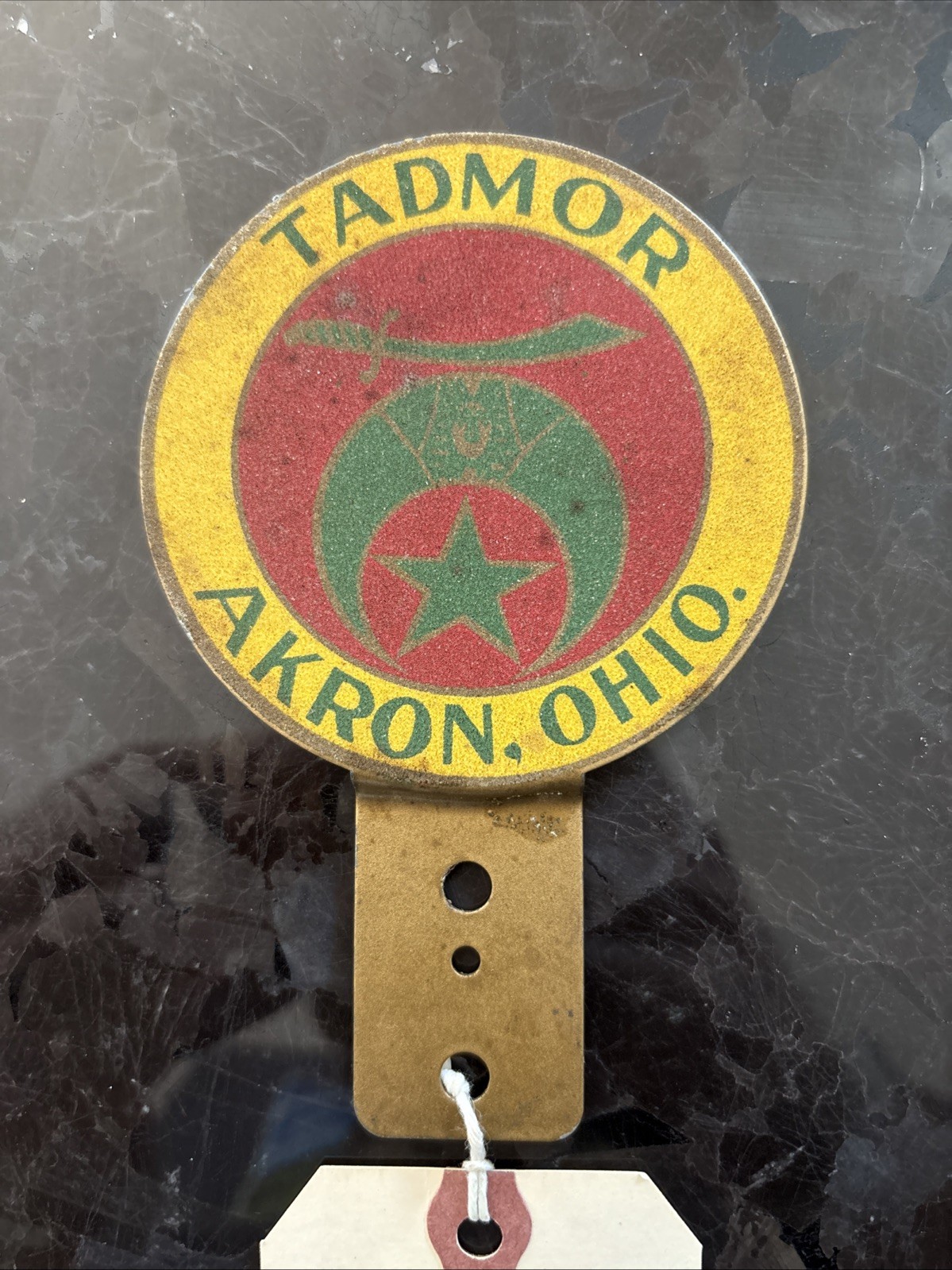 Vintage Shriners Tadmor License Plate Topper Akron, Ohio The Stenpho Company
