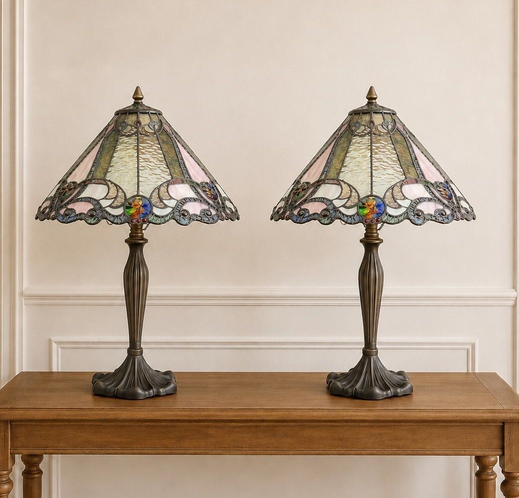 PAIR Large Tiffany Style Stained Table Lamp 23\