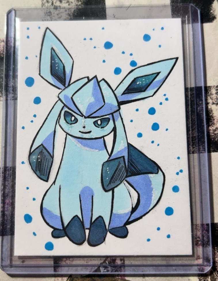 Glaceon Pokemon Hand Drawn Sketch Card 1/1 Original Art Custom ACEO Trading Card