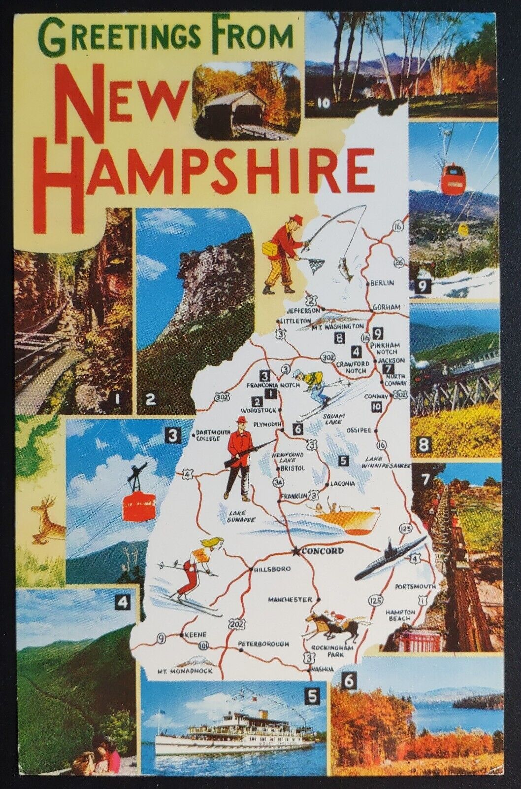 Postcard Vintage Greetings New Hampshire Map Multi View
