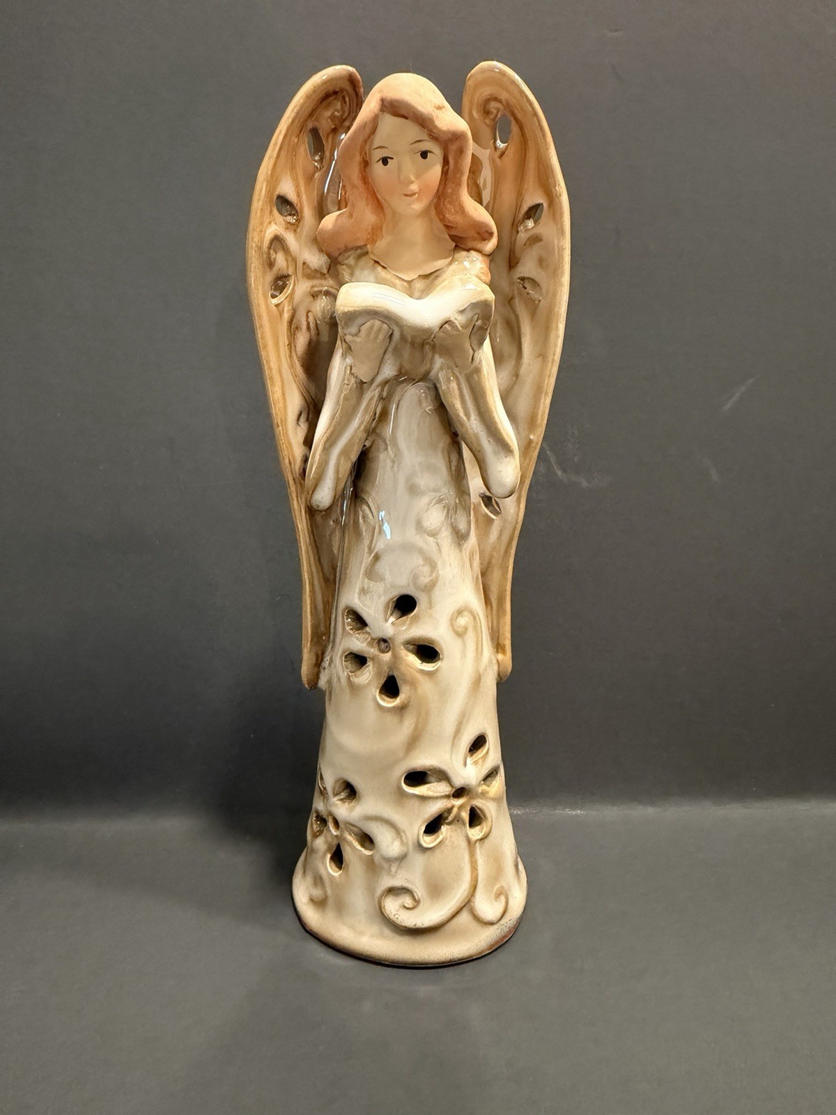 Handcrafted Glossy Glazed & Mat Ceramic Angel Luminary Figurine 