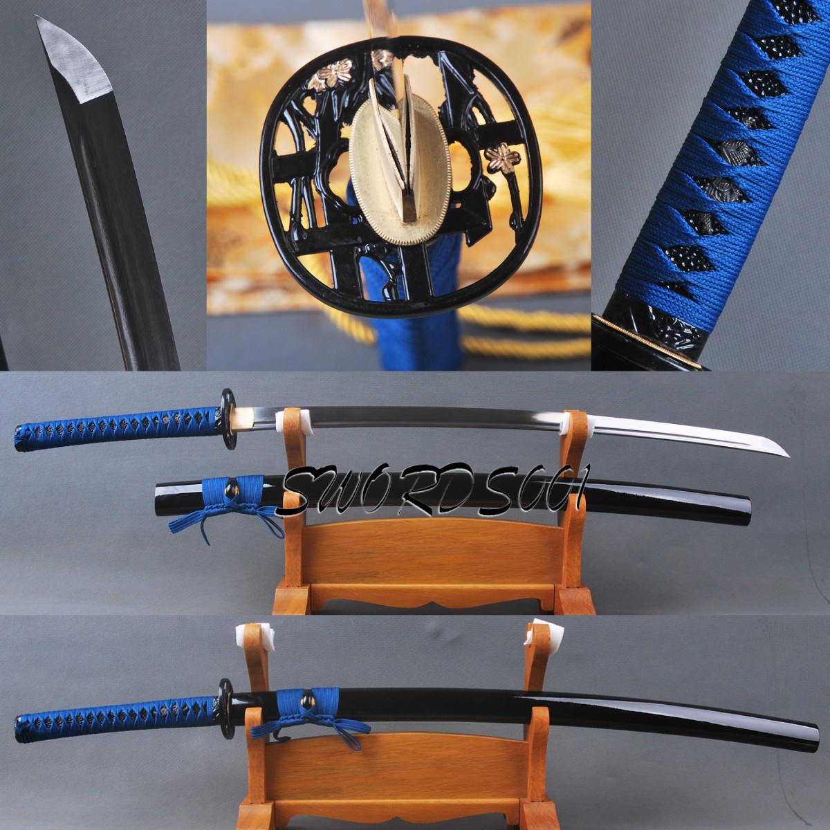 Elegant Blue Ito Folded Steel Samurai Katana Japanese Sword Full Tang Real Sharp
