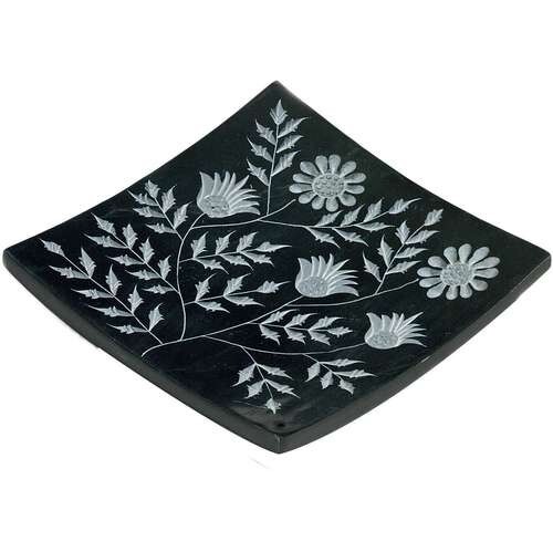 Botanical Soapstone Incense Holder/Candle Plate 4.5 Inches