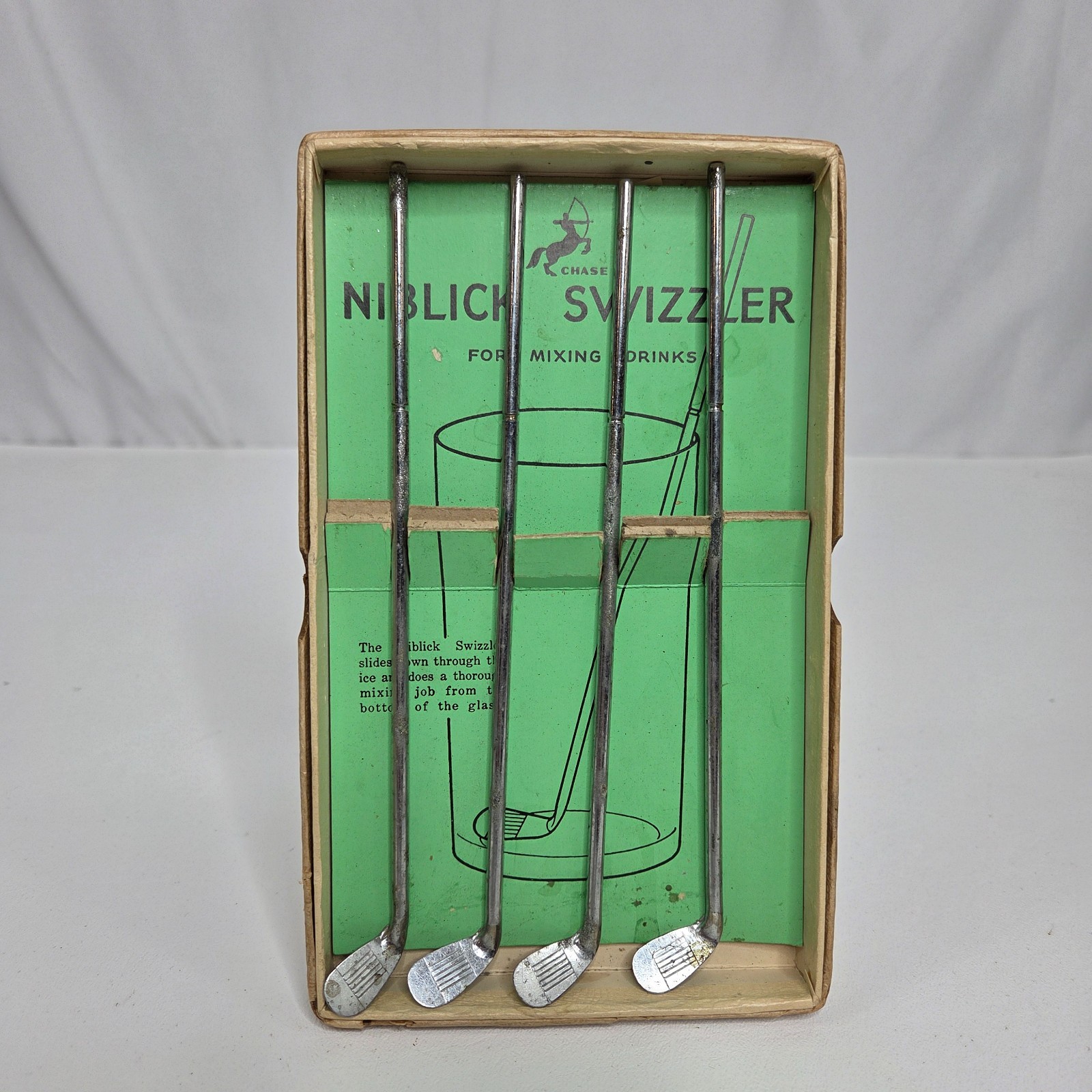 Vintage CHASE USA Golf Club Copper Plated Niblick Swizzle Sticks Original Box