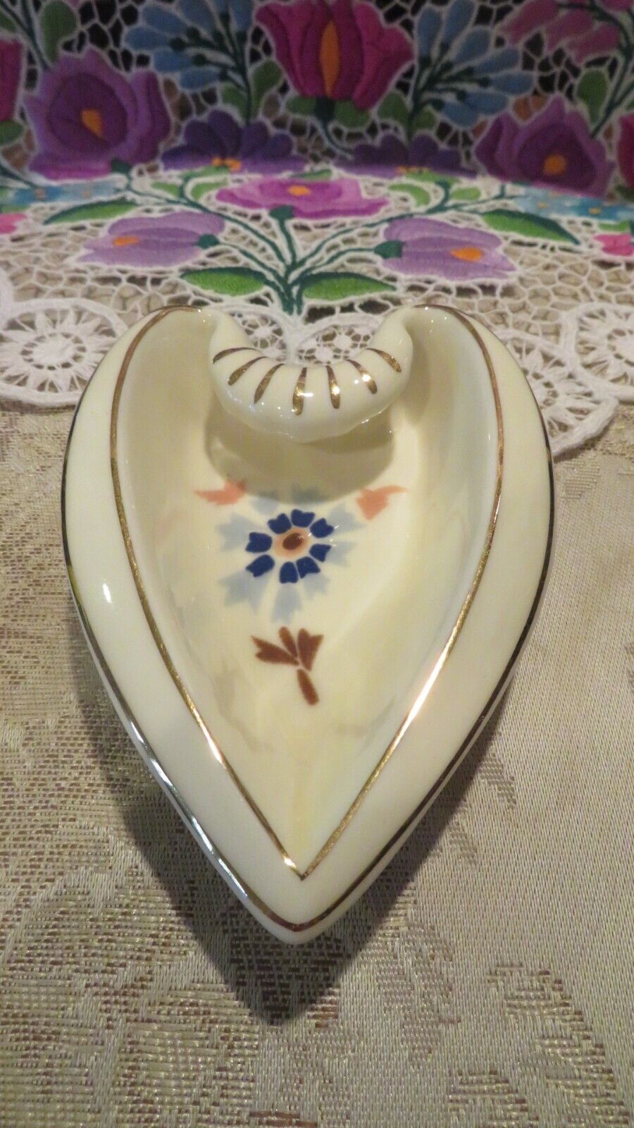 VINTAGE Zsolnay Hungary Hand Painted  Pin Tray /  Trinket Dish