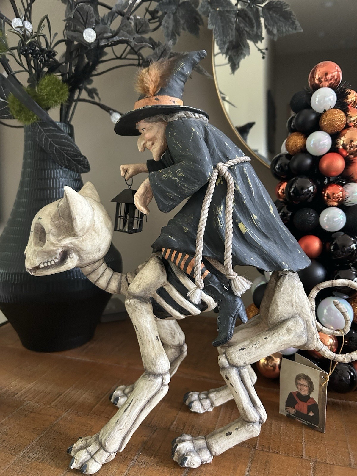 RARE Retired Bethany Lowe TD6022 Witch Riding Skeleton Cat Halloween