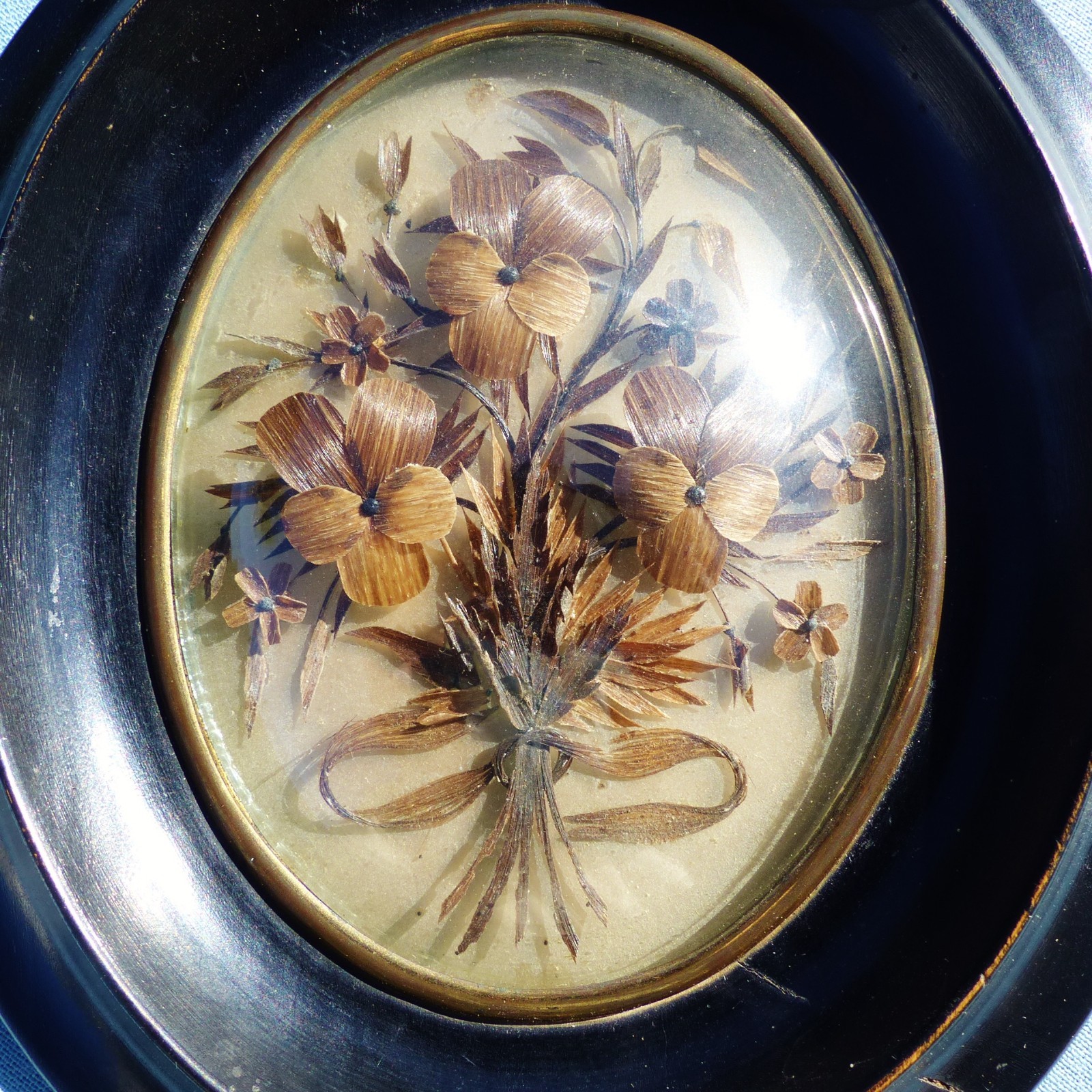 SUPERB ANTIQUE FRENCH 19th CENTURY SENTIMENTAL MOURNING HAIR ART 1880\'s