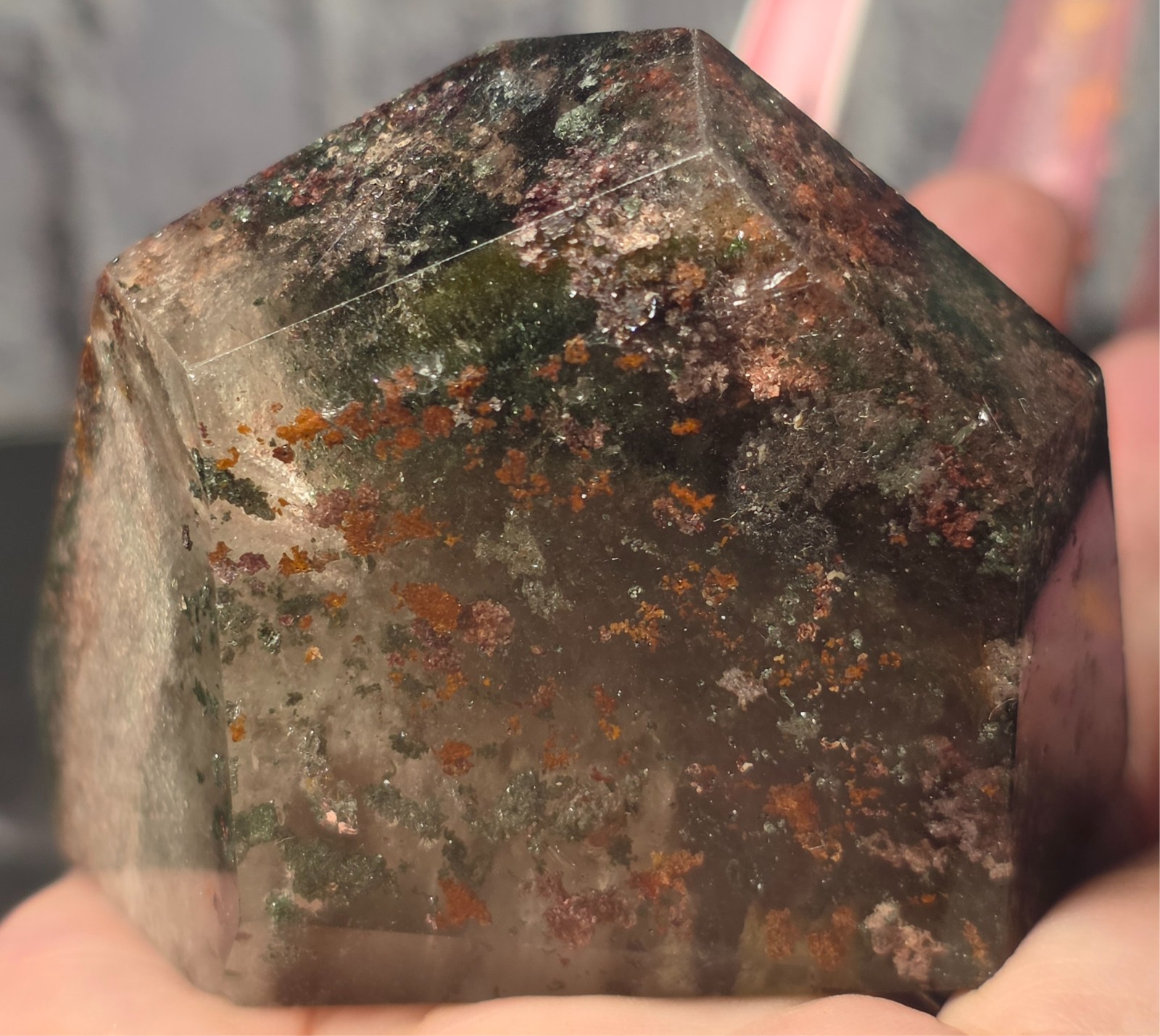 Natural Brazilian Garden Quartz Scenic Lodolite Crystal Point Thousand Layers 