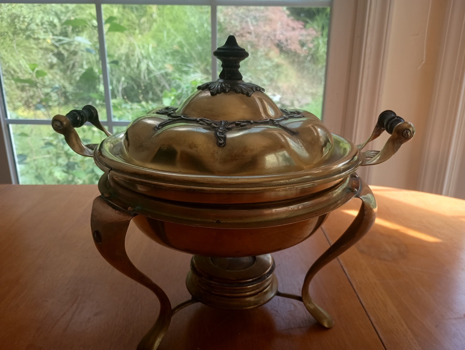 Brass Warner or Chaffing Dish, pretty Silverplate Details