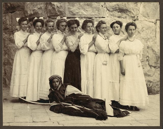 Photo:Bedouin Boy Girls Group Portrait 1900s Sword Traditional Dress