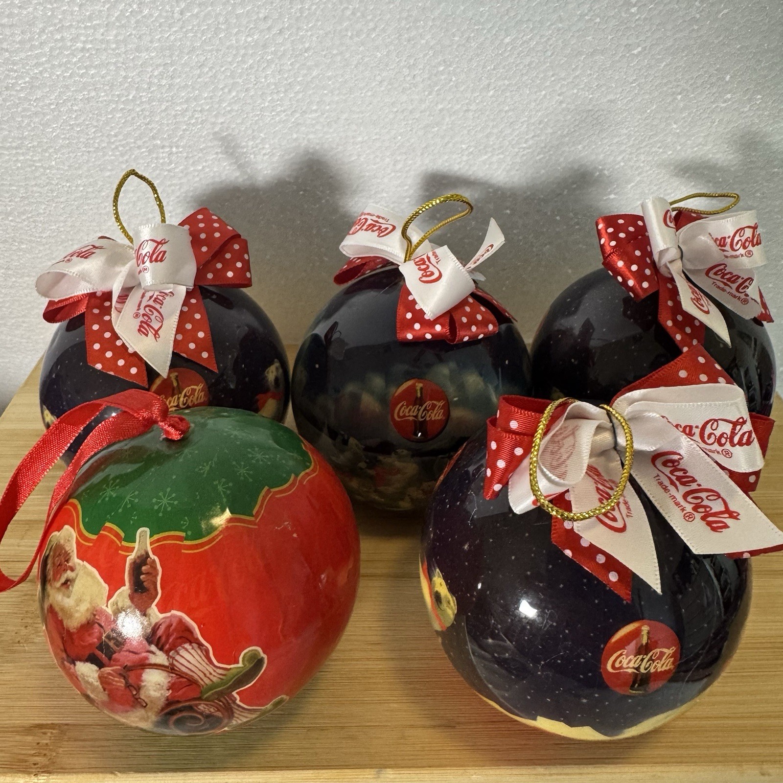 Coca-Cola Christmas Ornaments Lot of 5 Coke Ball Tree Ornaments 1995 Holiday
