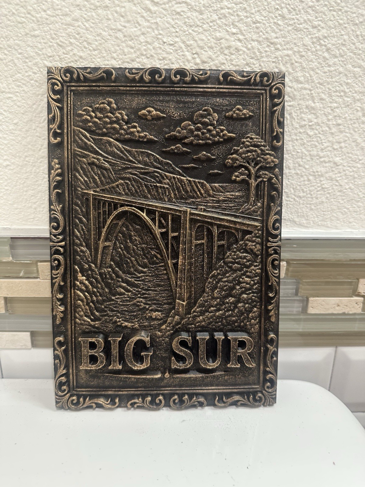 Big Sur 10” X 6.5” Wall Plaque 3d Relief Sculpture Wall Art Bixby Bridge