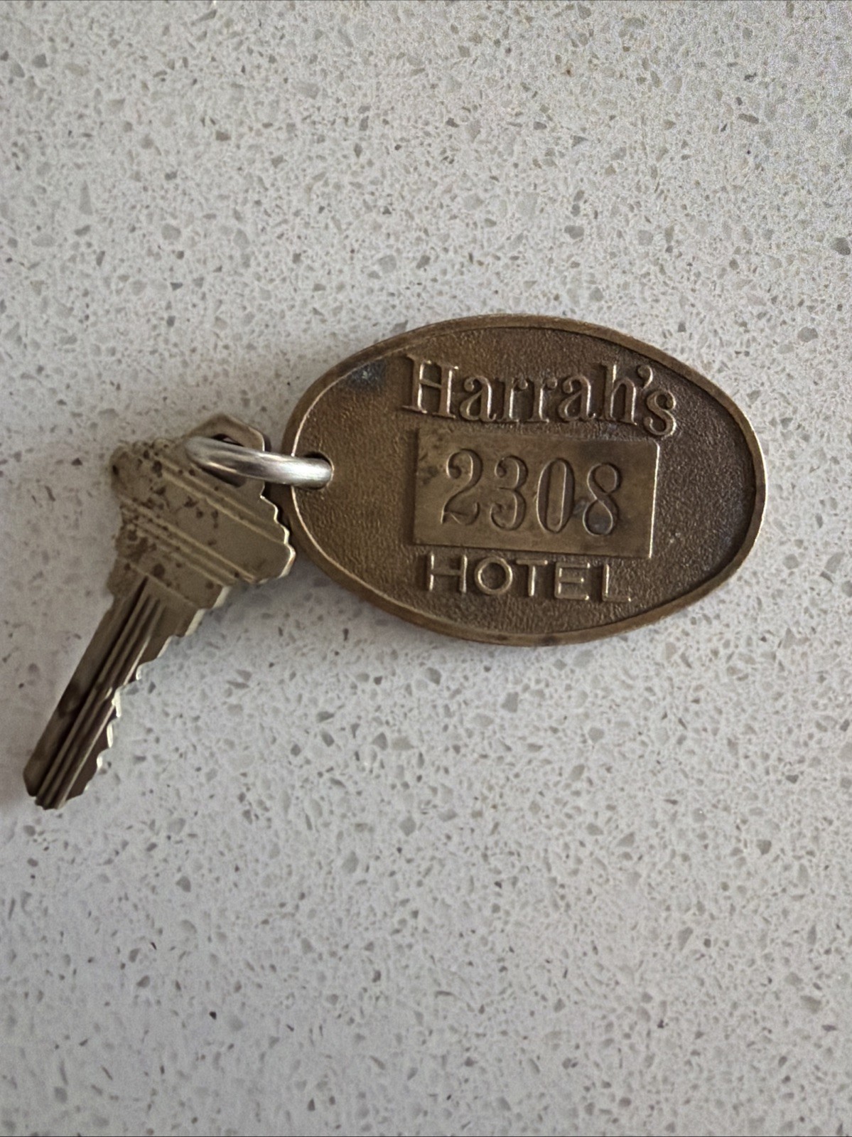 1960’s Harrah’s Hotel Brass Key Fob 2.25” Key #2308