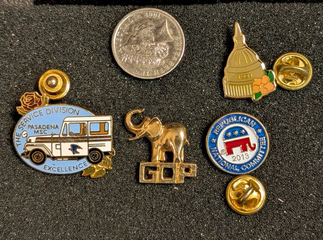 Vintage Mixed Lapel Pin Lot of 4 - GOP Elephant, RNC, USPS Pasadena, 1991...