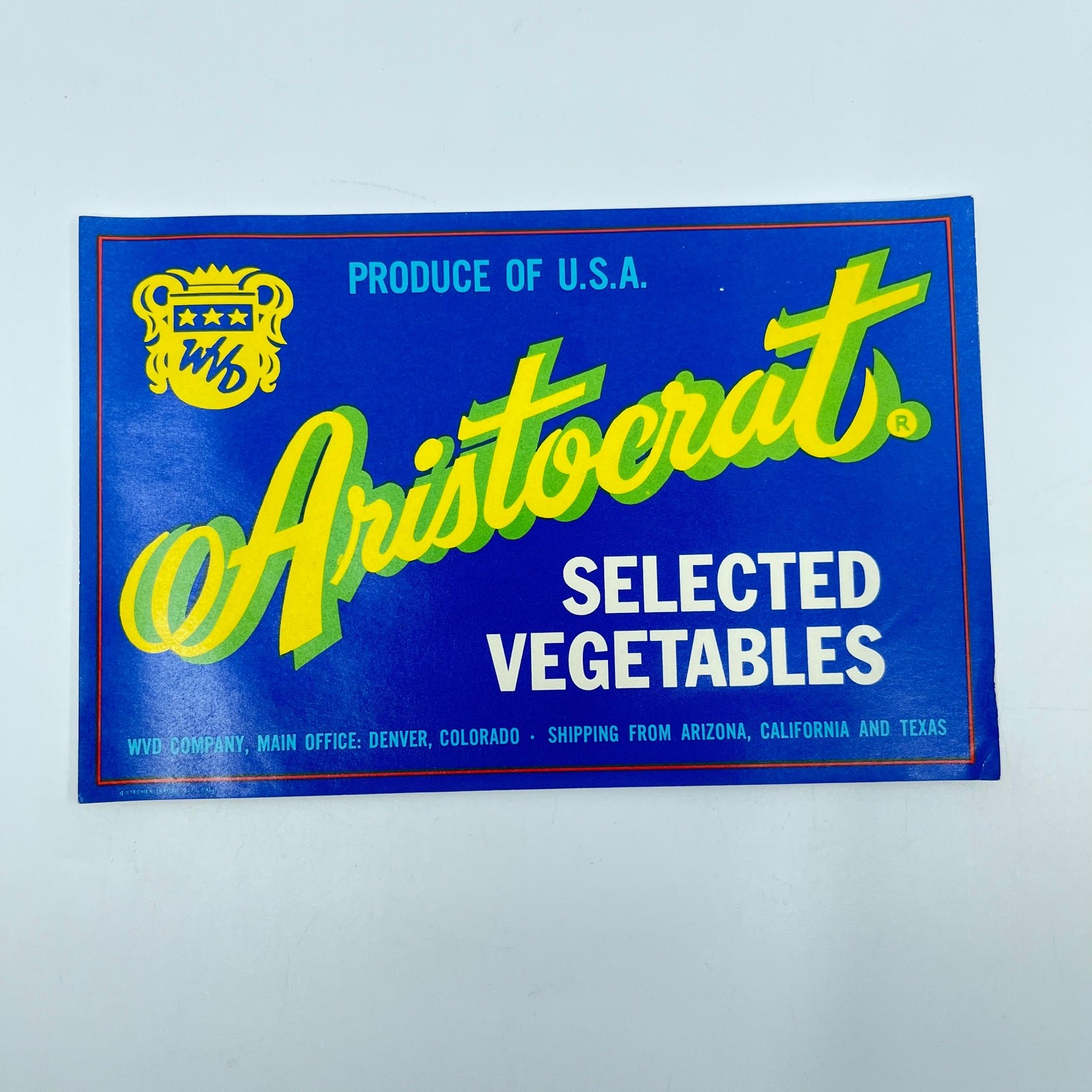 Rare Original ARISTOCRAT Vegetable Label Denver CO FL3