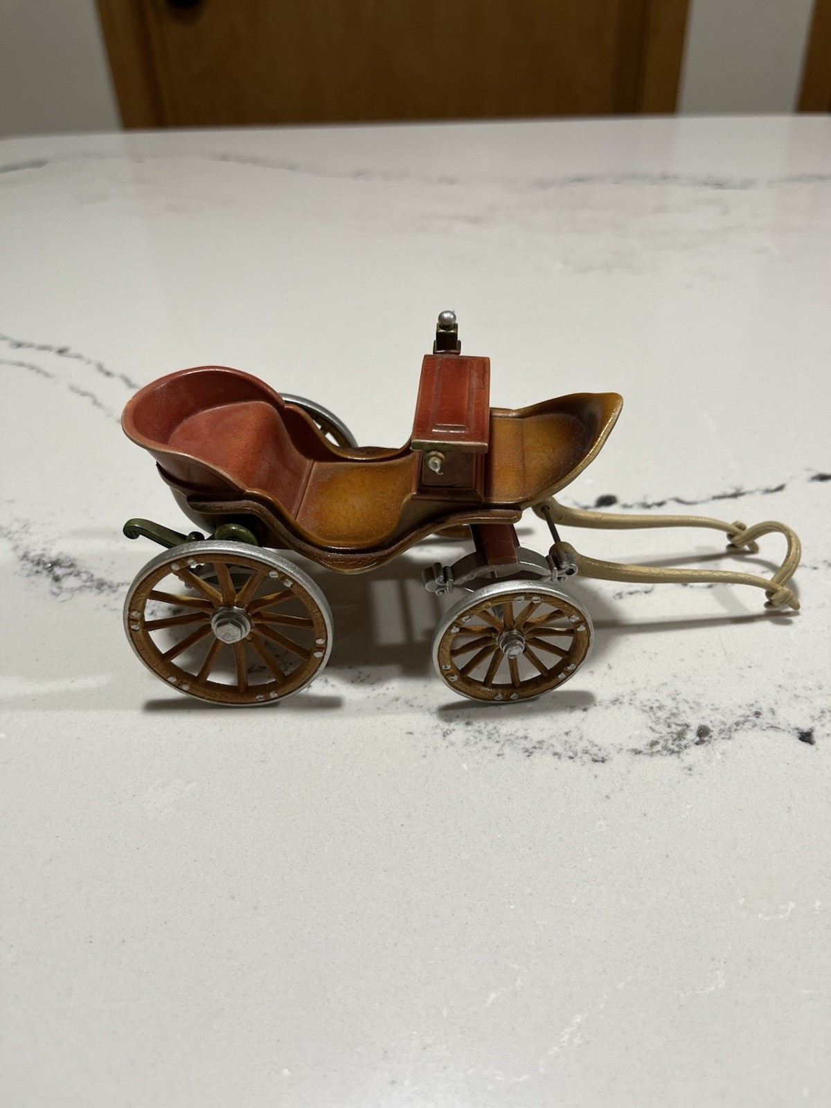Vintage Hard Plastic Horse-pulled Carriage 6.5” Brown Burnt Orange & Silver