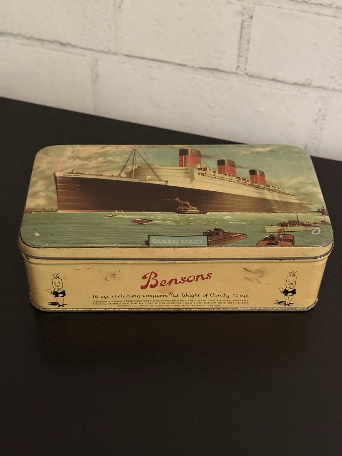 Vintage Benson\'s RMS Queen Mary English Toffee Tin~Great Collectible Condition 