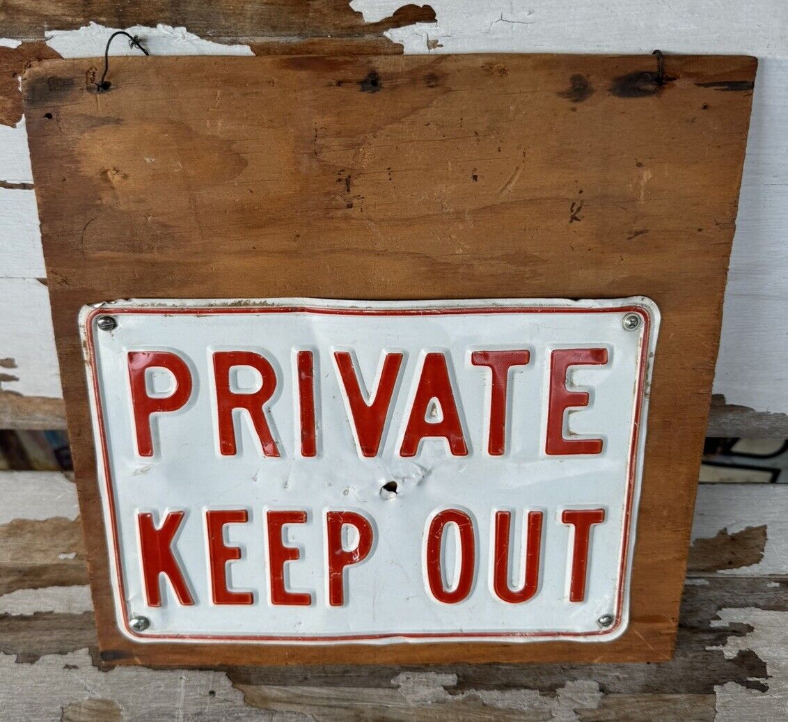 Vintage Sign Private Keep Out Embossed Metal 1960s