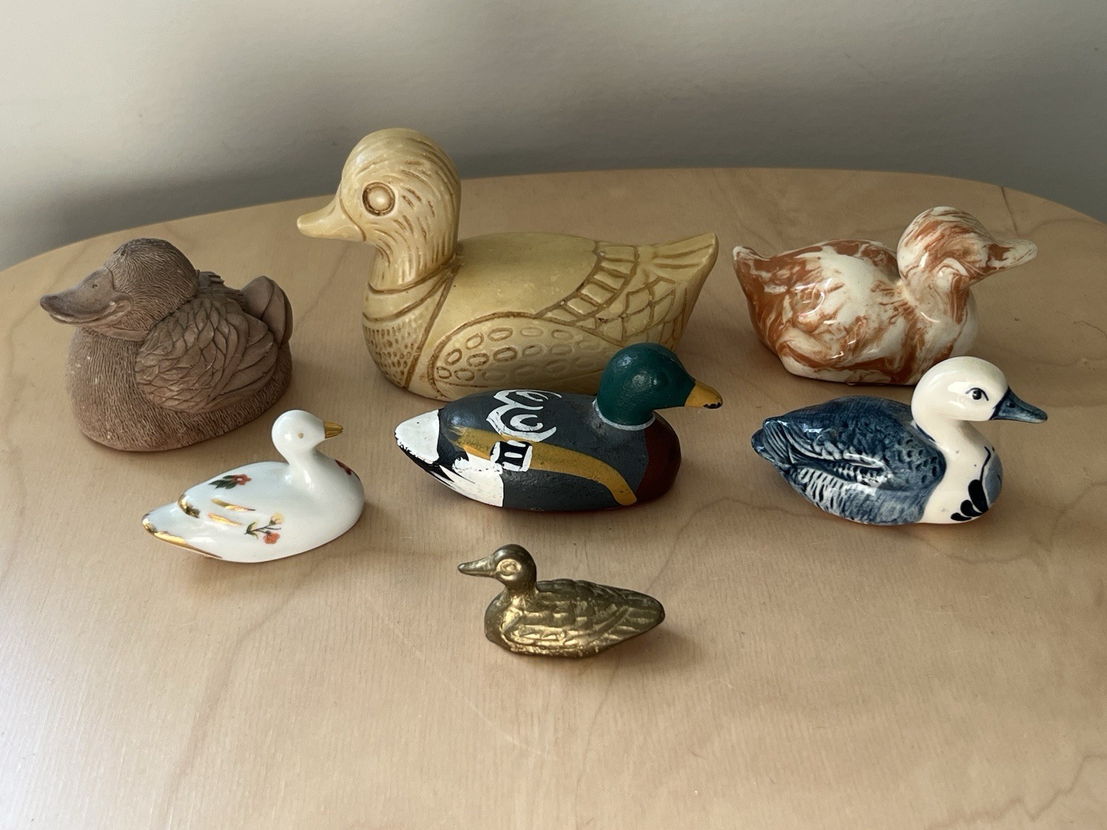 Vintage Mini Duck Figurine Lot Porcelain Brass Georgia Marble Tennessee Clay 7pc